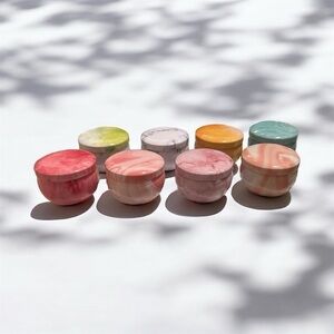 Small Colorful Marble Patterned Tins 1.9"W x 1.5"H - 8 Tins With Lids